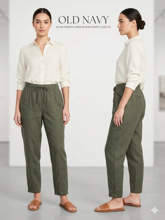 Old Navy Pants - Old Navy Olive Green Linen Blend Jogger Women's Drawstring Waist Pants - Size XL